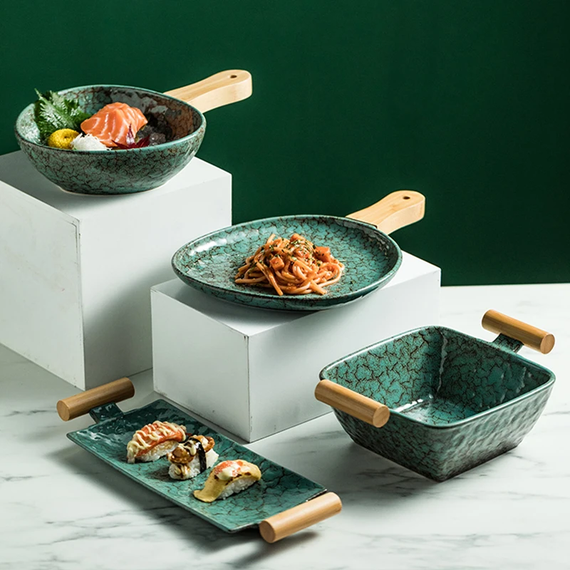 Japanese Style Plate Ceramic Sushi Tray Salmon Dish Snacks Italian Noodle Container Good Quality Easy To Clean