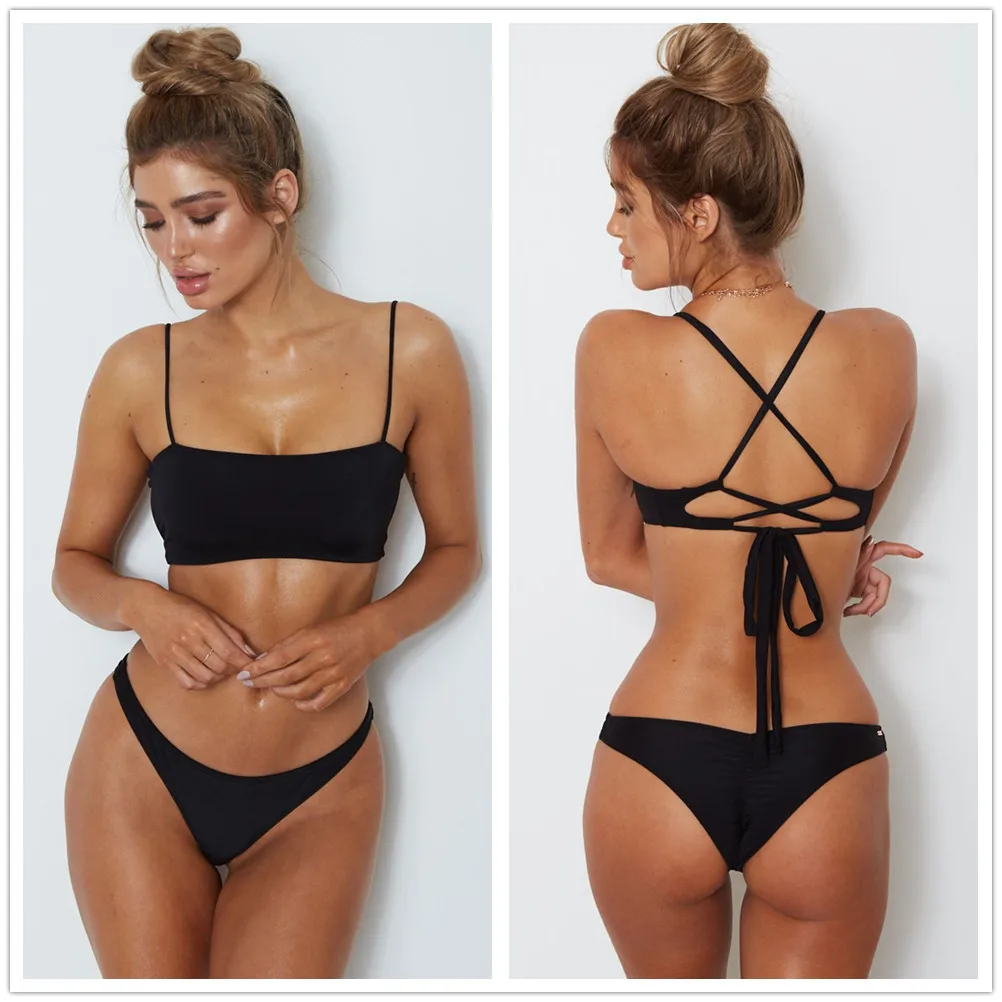The new sexy BIKINI in solid color with a split cross strap