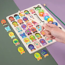 Magnetic Wooden Fishing Game Toy for Toddlers Alphabet Fish Catching Counting Games Puzzle with Numbers and Letters