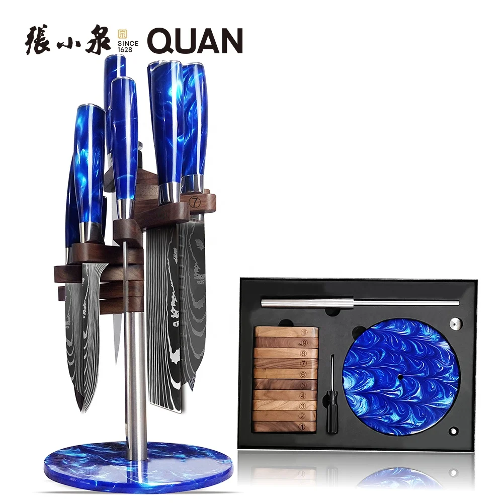 High Quality Laser Pattern Custom Japanese Quality Brand Stainless Steel Damascus Chef Knife Resin Handle Set of Kitchen Knives