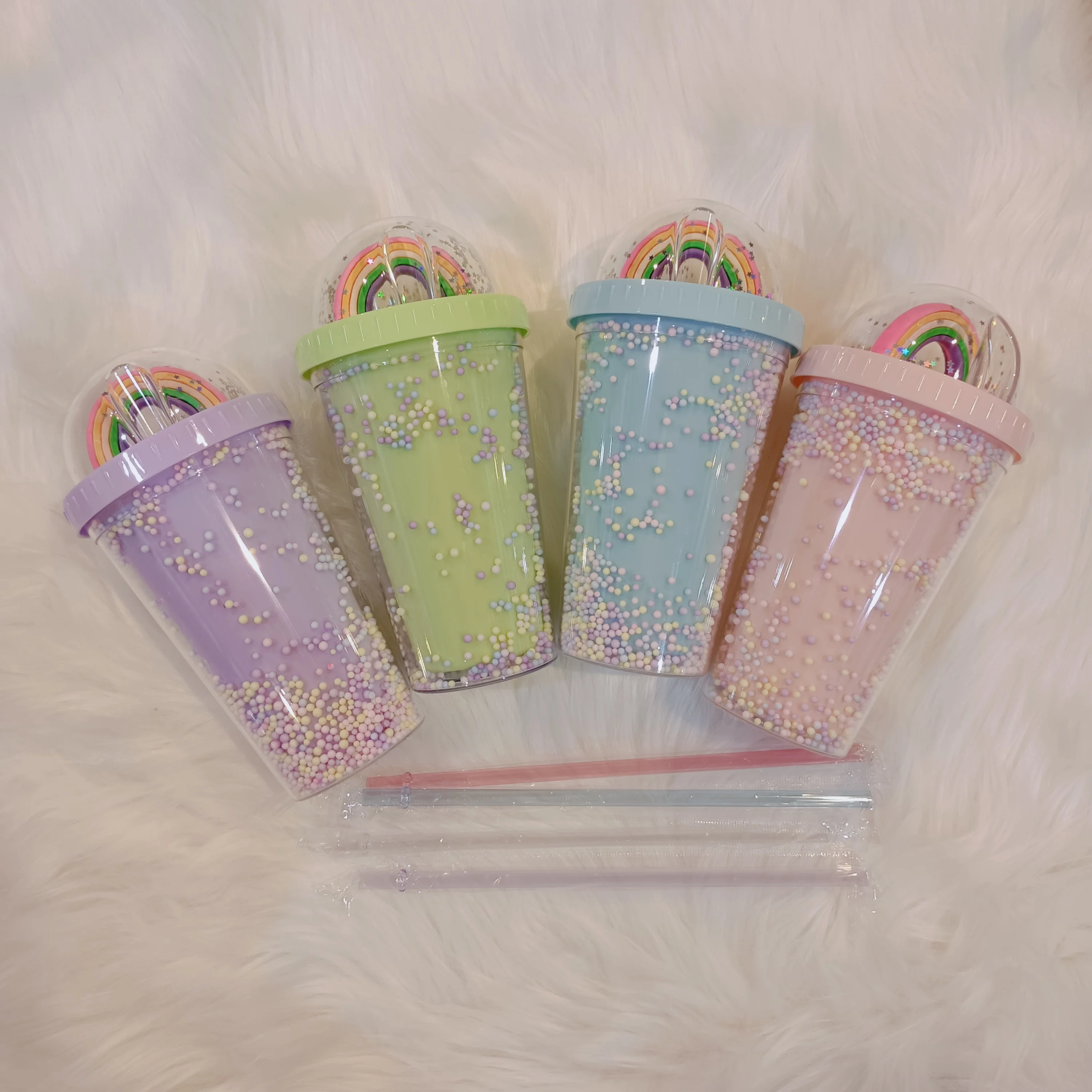 350ml 450 ml 650ml Cute Mickey Minnie Mouse Ear Bow Drinking Cup Double Wall Plastic Tumblers With Straw