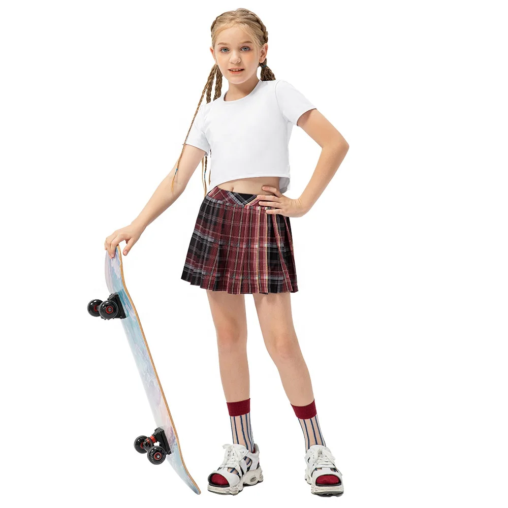 Custom Girls Tennis Wear Comfort Soft Lightweight Plaid Golf Dress with Pockets Quick Dry Pleated Tennis Skirt
