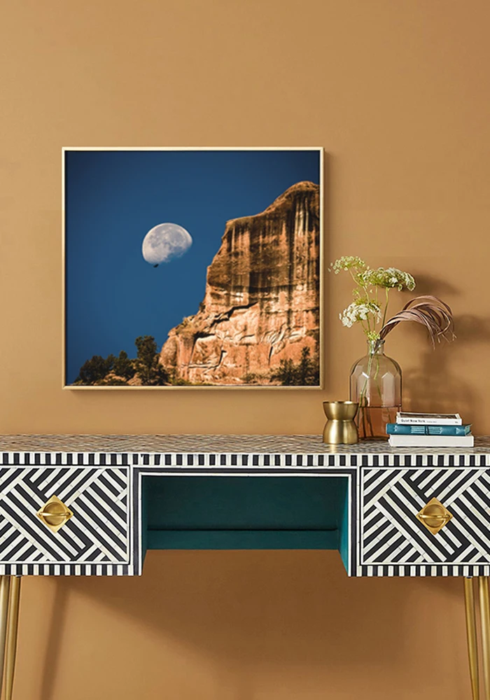 Magnificent Landscape shining mountain and  rising full moon views  photography  picture print on canvas for decor