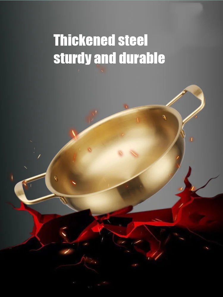 Seadfood Paella Pans golden cooking non stick stainless steel double ear Korean handle pot frying pan