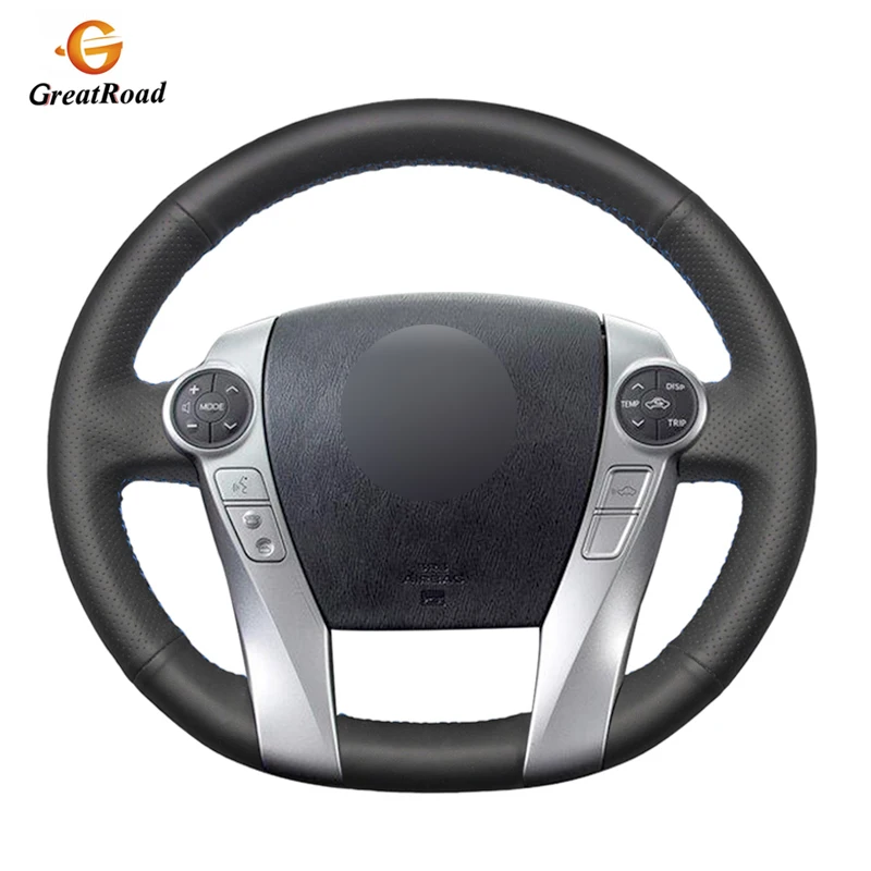 Handsewing Black PU Artificial Leather Car Steering Wheel Covers Wrap for Toyota Prius 30(XW30) 2009-2015 Prius C(US)2012-2017