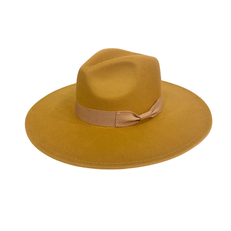Hot sale big wide brim hats  women fedora hats High quality wool  ladies couple fedora hats with ribbon