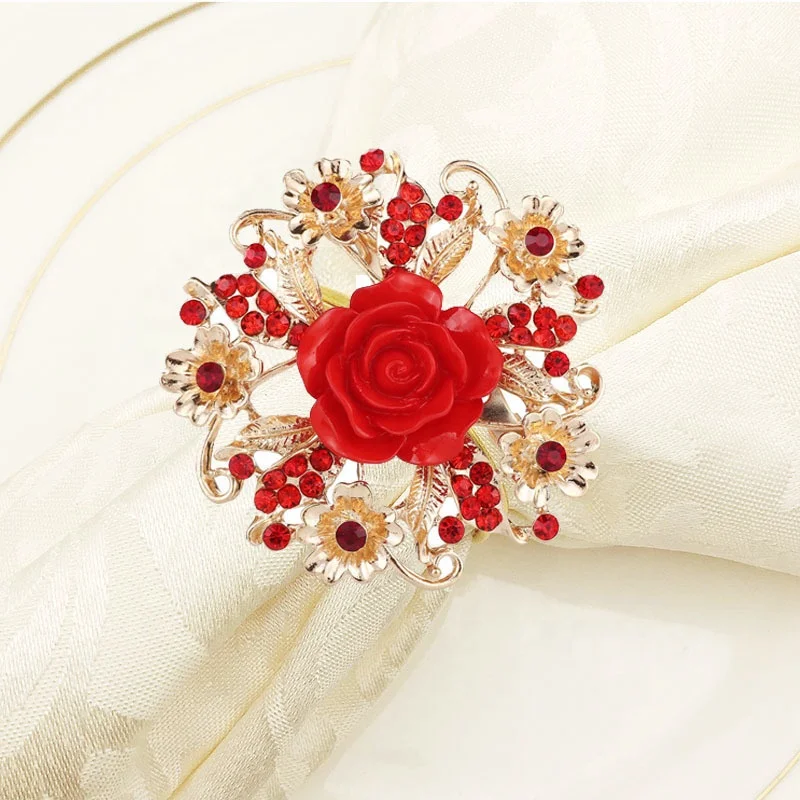 Acrylic Rose Flower Crystal  Diamond Napkin Rings For Table Decoration Wedding Flower Napkin Holders HWF15