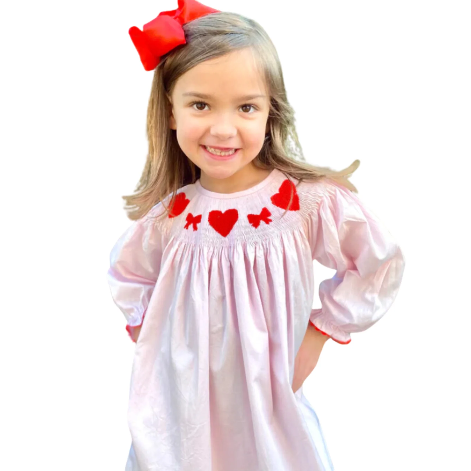 Hight Quality Low MOQ  Valentine 2024 Girl Smocked Dress Children Clothing 100% Cotton Custom Design Wholesale Made In Vietnam