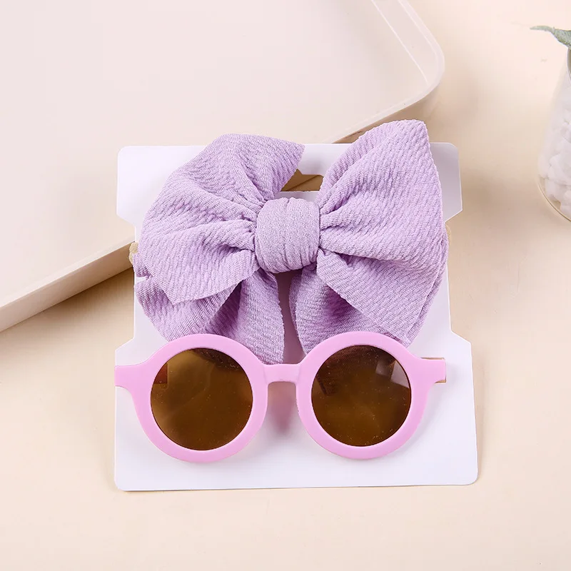 2Pcs/Set Sunglasses Elastic Baby Headband Beach Seaside Sun Glasses Kids Waffle Bow Headwear