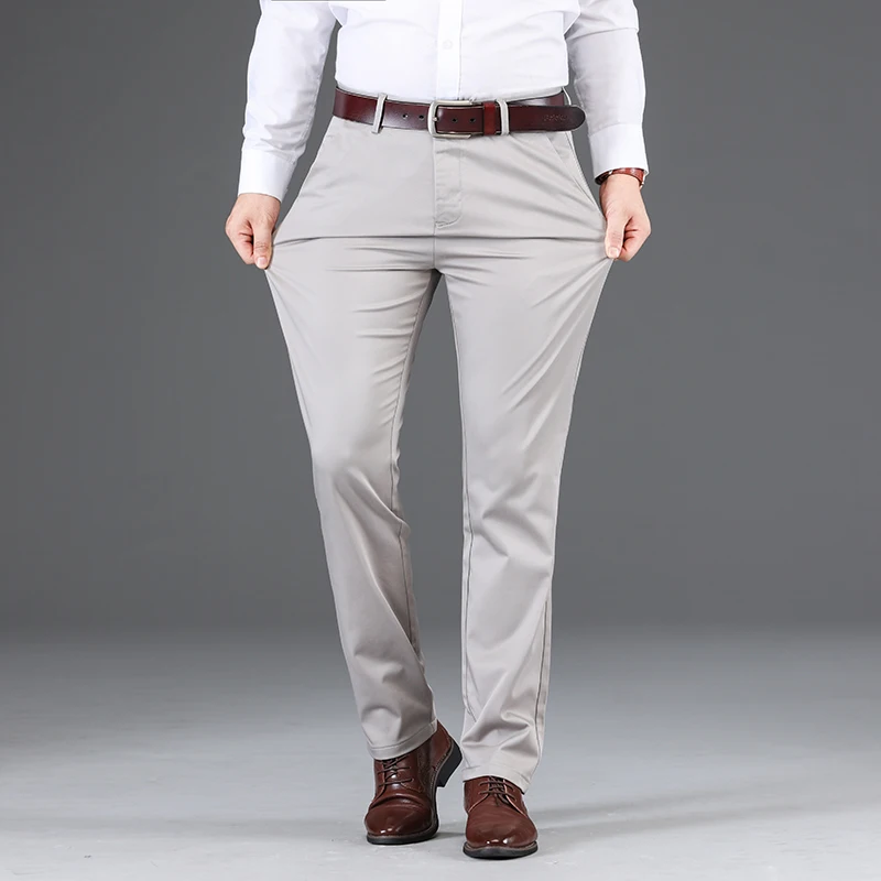Fashion Casual New Business slacks Elastic Straight Trousers Male Brand Gray Khaki Navy chino pants