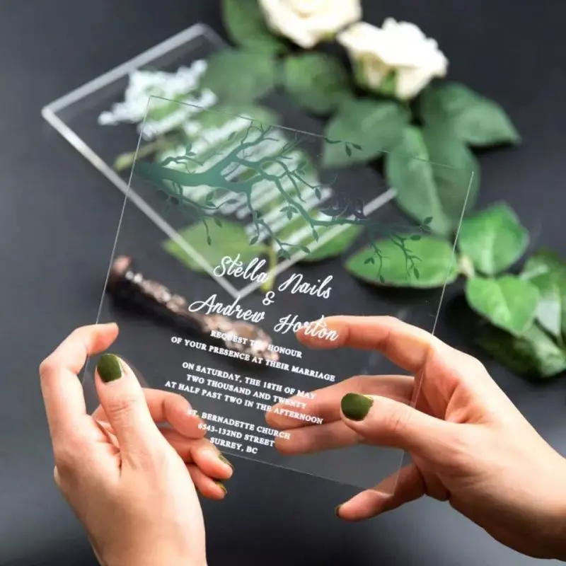 Spring Sign custom luxury acrylic wedding invitations low MOQ acrylic glass card wedding invitation