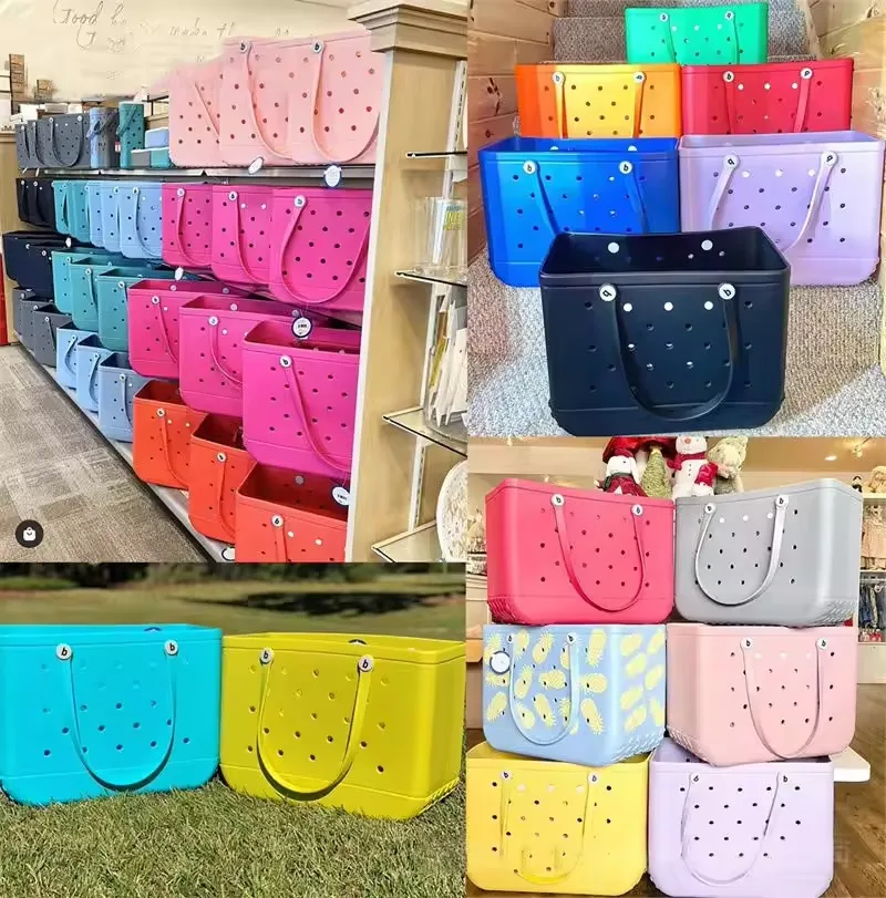 Oem Odm Customize Logo Summer Products 2024 Best Selling Women Rubber Bag Eva Silicone Customize Logo Bog Beach Bags with Charm