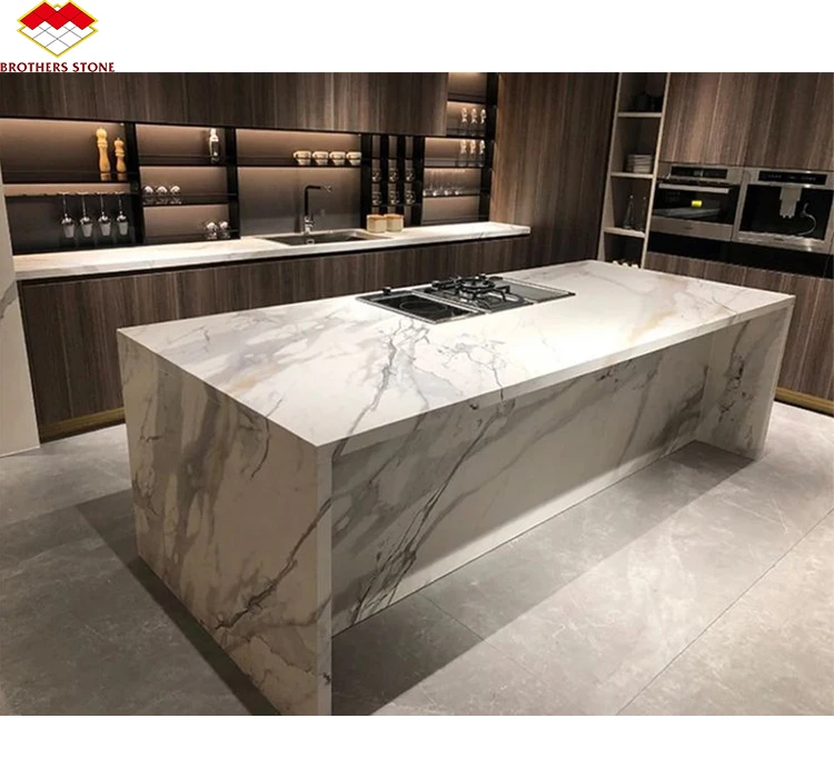 New Products Integrated Kitchen Island of Sintered Stone Modern Artificial Marble Kitchen Sintered Stone Table Top