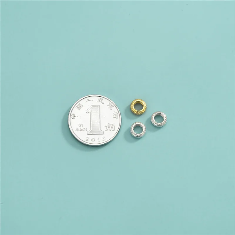 6MM 5.7MM S925 Sterling Silver Gold Graininess Round Gasket Bead Wheel Bead Accessories For DIY Jewelry Making