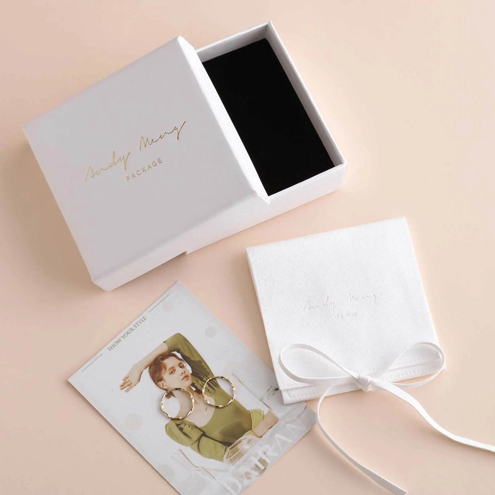  PandaSew Custom Logo Printed Lid & Base Foam Filled Rigid Cardboard Paper Gift Necklace Ring Packaging Jewelry