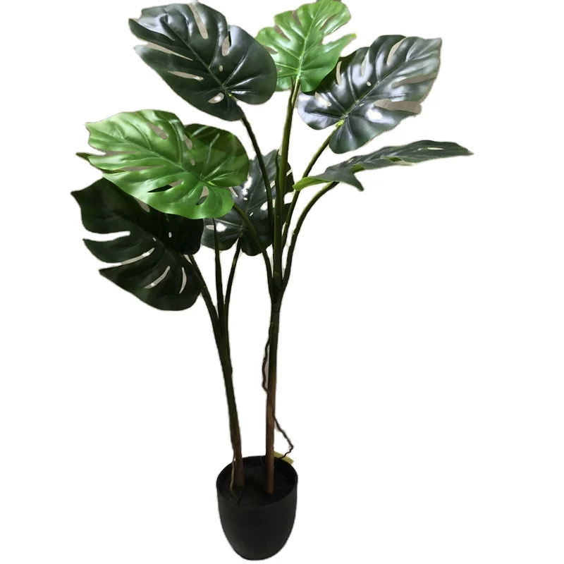 Decorative plant artificial green leaf turtle back leaf tree fake monstera plant potted plastic bonsai indoor