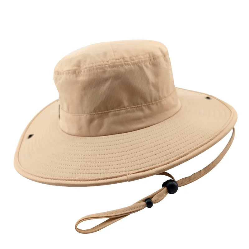 Spring summer camping UV outdoor sunshade fishing large brim windproof bucket hat with windproof rope