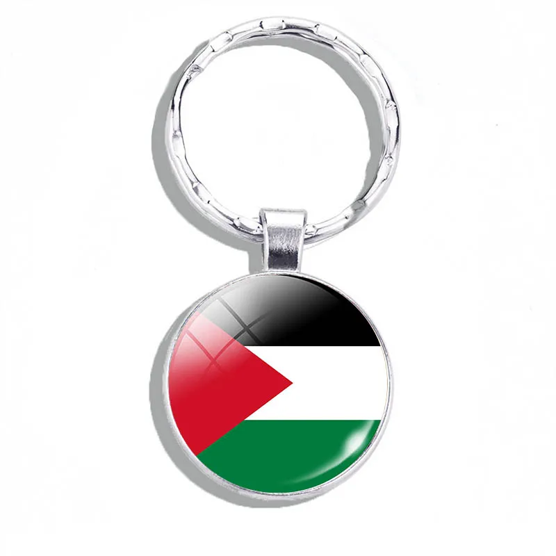 Palestinian Flag Keychain Customizable Patterns Crystal Glass Dome Crafts Alloy Pendant World Flag Key Chain
