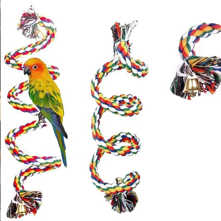 Parrot Rope Perch Cotton Rope Bird Perch With Bell Climbing Stand Bar Bird Bungee Toy Parrot Chew Toys Bird Perch Rope Bungee