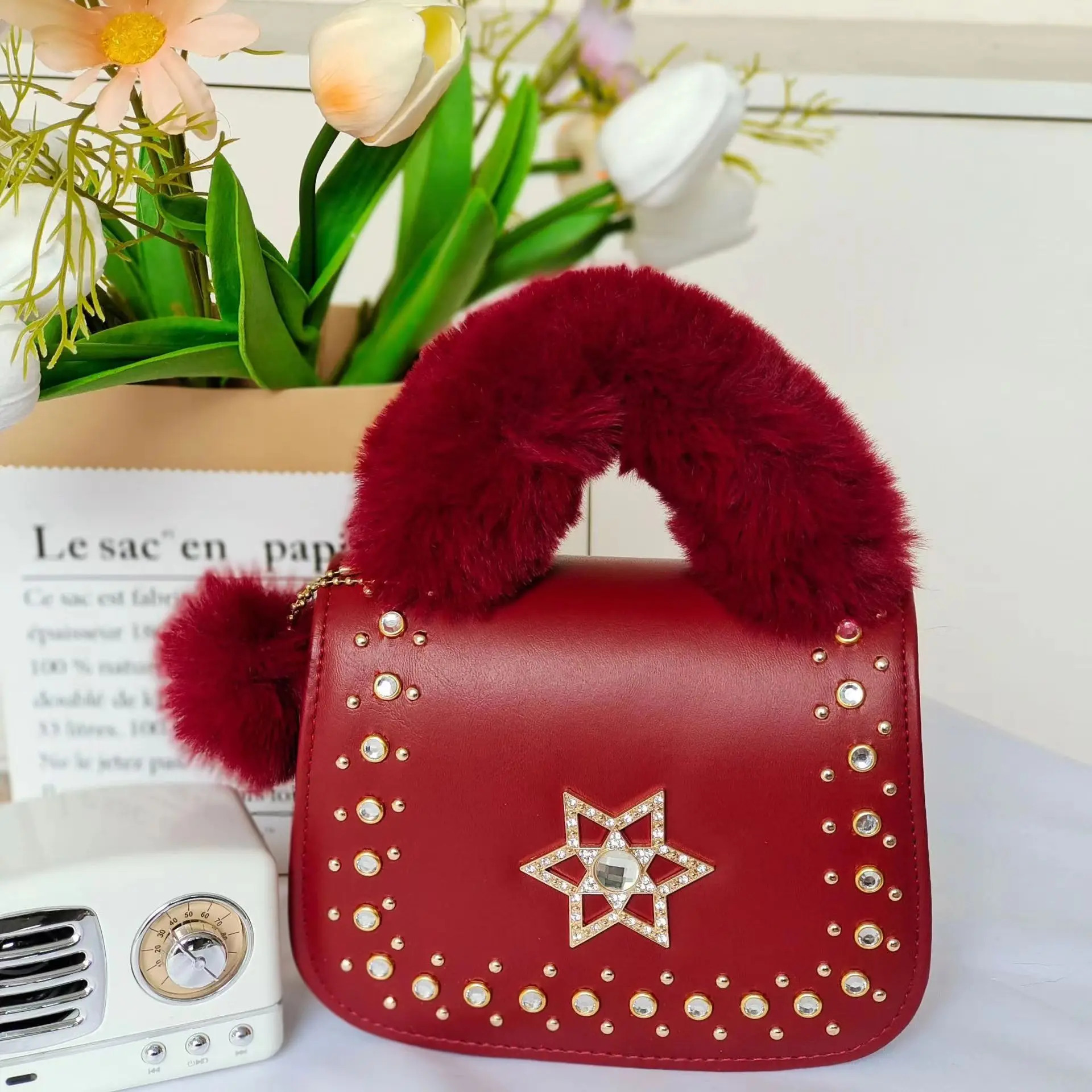 Cross-border new plush hand-held hand-held trend all-match ladies one-shoulder fashion multi-functional oblique cross-woman bag