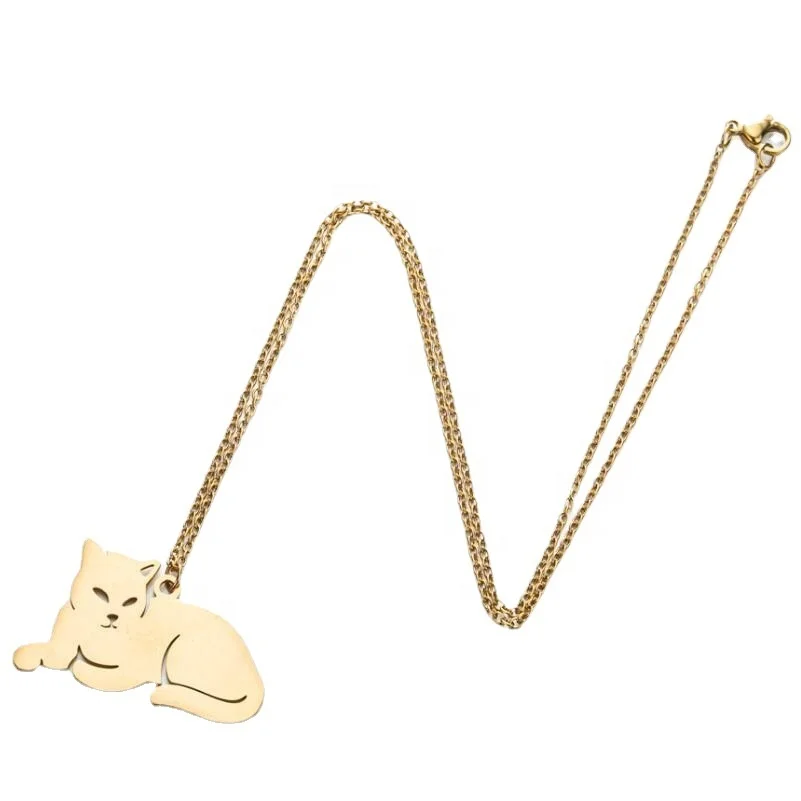In Stock New Fashion Cute Animal Cat Necklace Women Gold Plated Necklaces Stainless Steel Jewelry