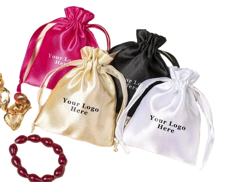 Customized Satin Gift Packaging Pouches Luxury Satin Earring Necklace Jewelry Drawstring Bag