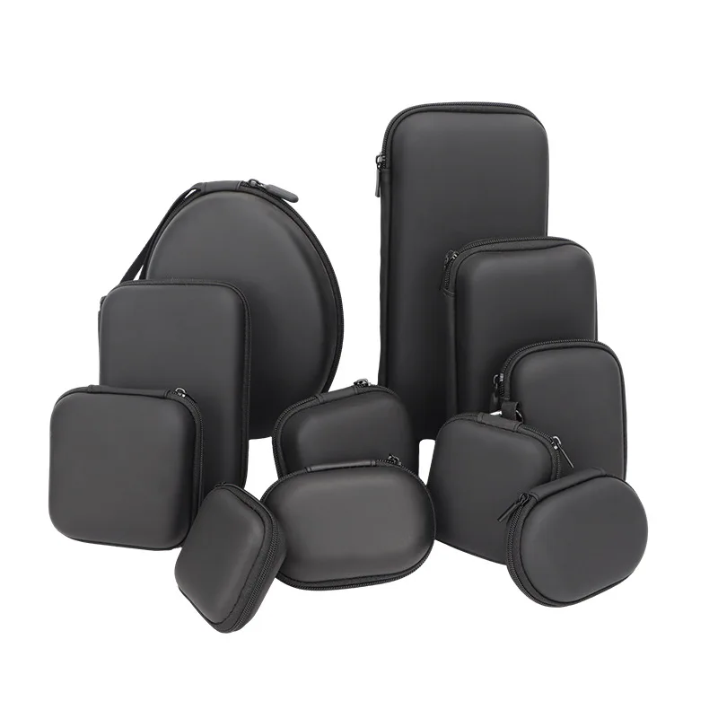 PU Leather EVA Carry Case for Bluetooth Headset Hard Disk & Charger with U-Shaped Pillow Zipper Closure