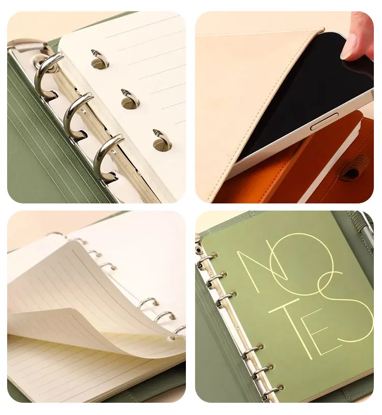 Easy Carry Multi-Function Card Holder Storage Ring Binder Notebook Refillable A5 Leather Notebooks With Pen Holder