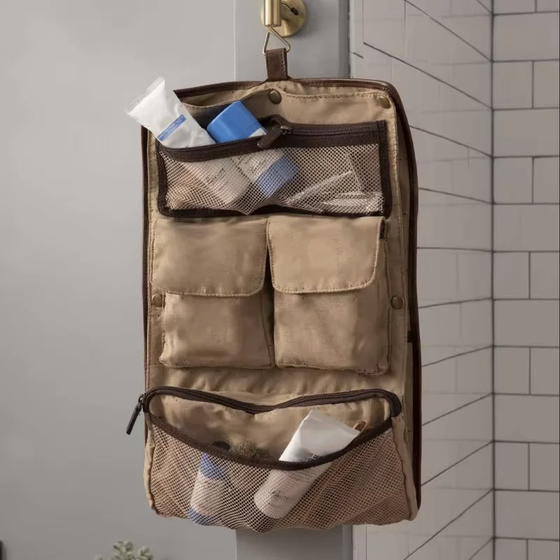 OEM Genuine Leather Hanging Wash Kit Holder Toiletry Beauty Case Storage Bag  for Accessories Outdoor Travel Hotel