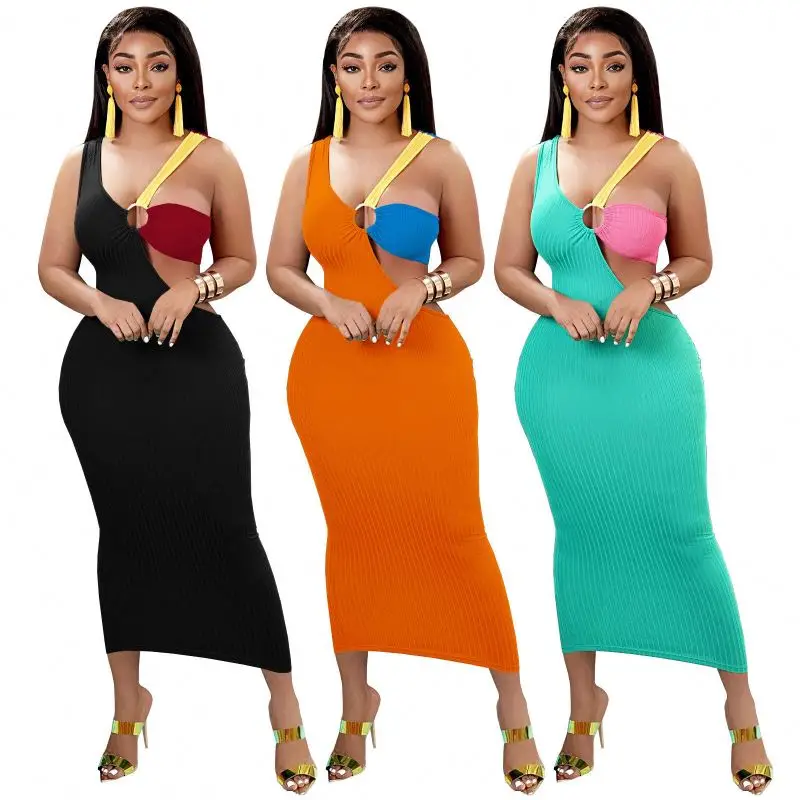 2024 New Product Summer Dress Fashion Ribbed Hollow Out Long Dress Bodycon Elegant Sexy Womens Dresses