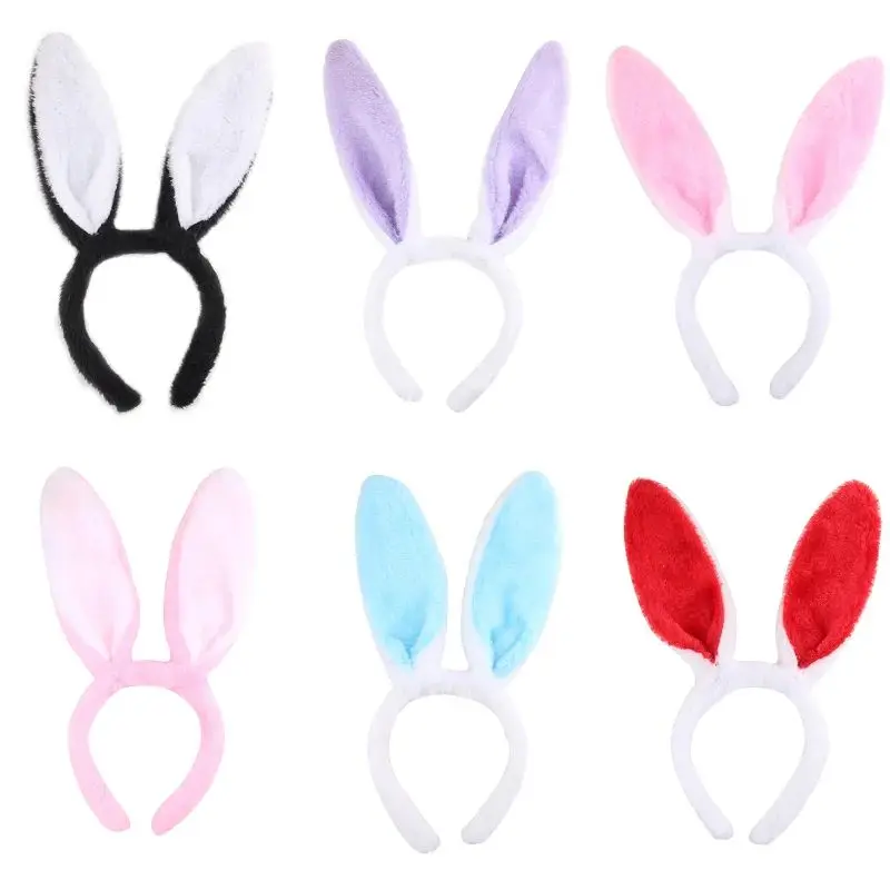 Cute Plush Bunny Ears Hair Bands Soft Rabbite Ears Easter Adult Headbands for Women Girls Anime Cosplay Party Hair Accessories