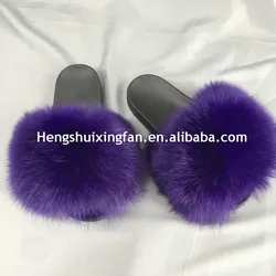 Women home furry fox  fur sliders shoes wholesale/ sandal fur