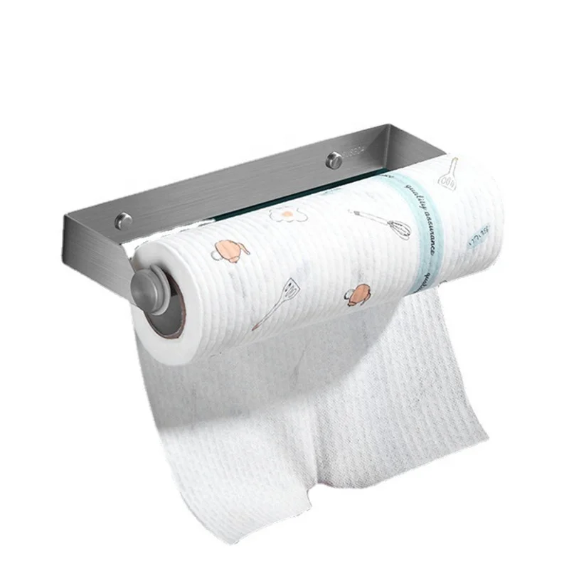 Self Adhesive Wall Mounted Kitchen Stainless Steel Roll Tissue Paper Towel Holder Cabinet For Kitchen