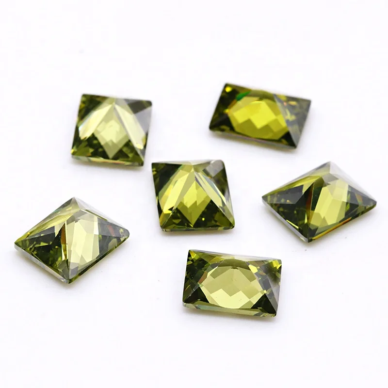 Wuzhou yingma manufacturers 2*3mm-10*12mm stone rectangle shape cubic zirconia peridot color cz loose gemstones for jewelry