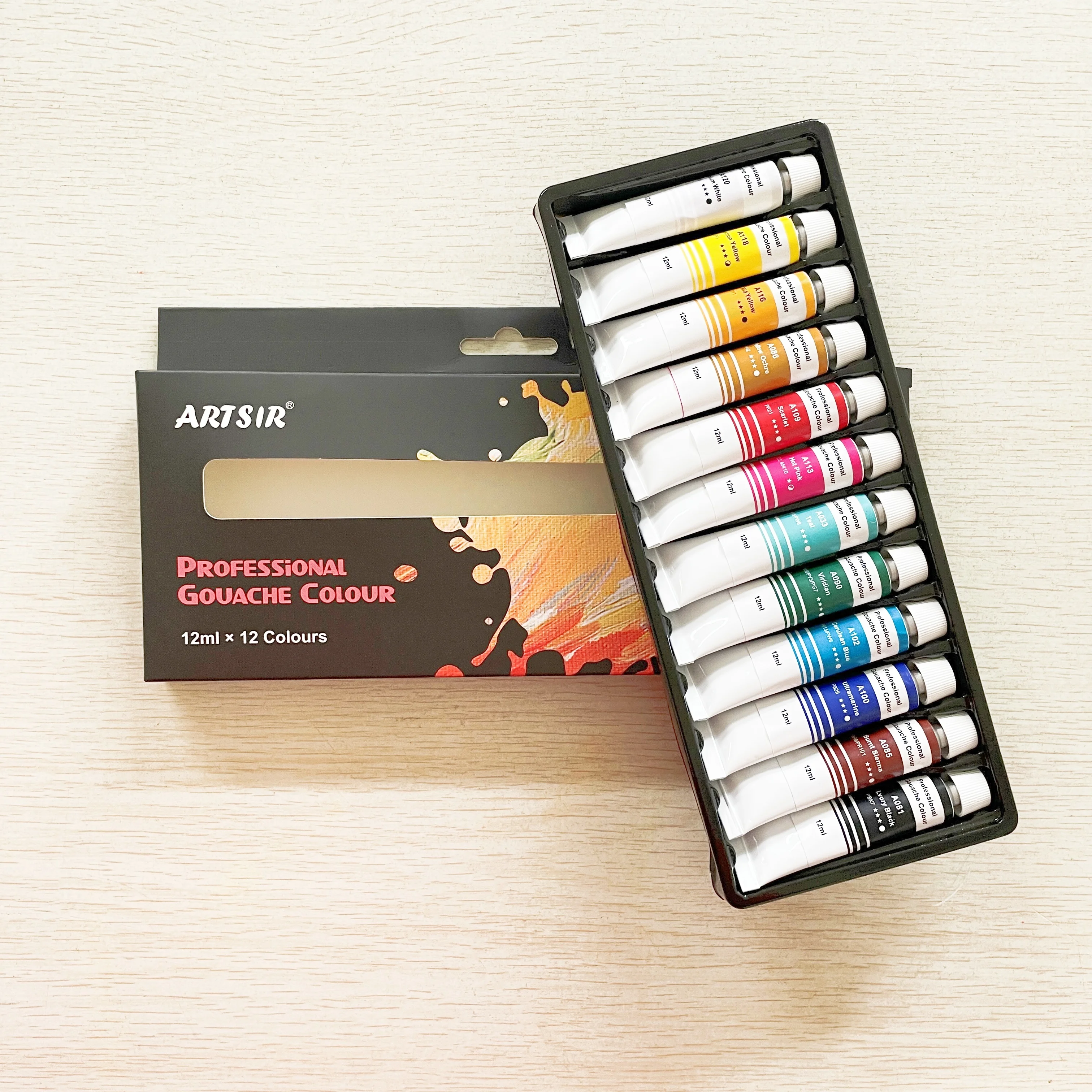 Colorful Popular Wholesale Professional Non-Toxic 12 Colors 12ml Set Gouache Paint For Paper For Student Artist