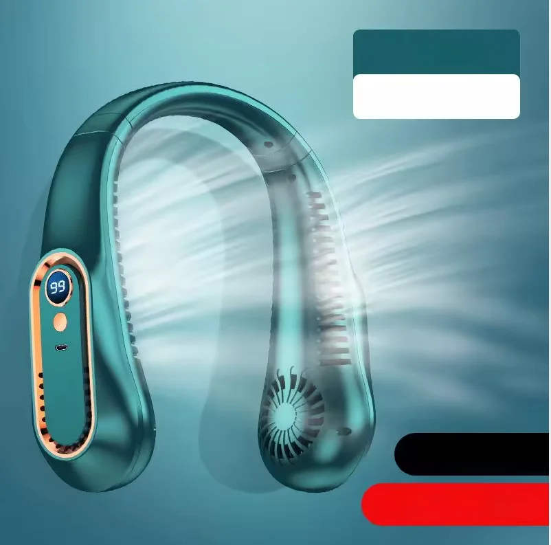 Portable Mini Hanging Neck Fan Digital Display Power ventilador Bladeless Neckband Fan Air Cooler USB Rechargeable Electric Fans