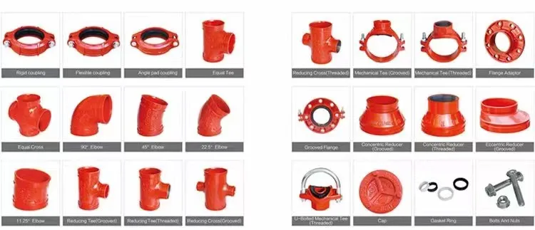 Pipe Fittings Ductile Iron Sch 40 1' Ral3000 Grooved Cross Fire fighting