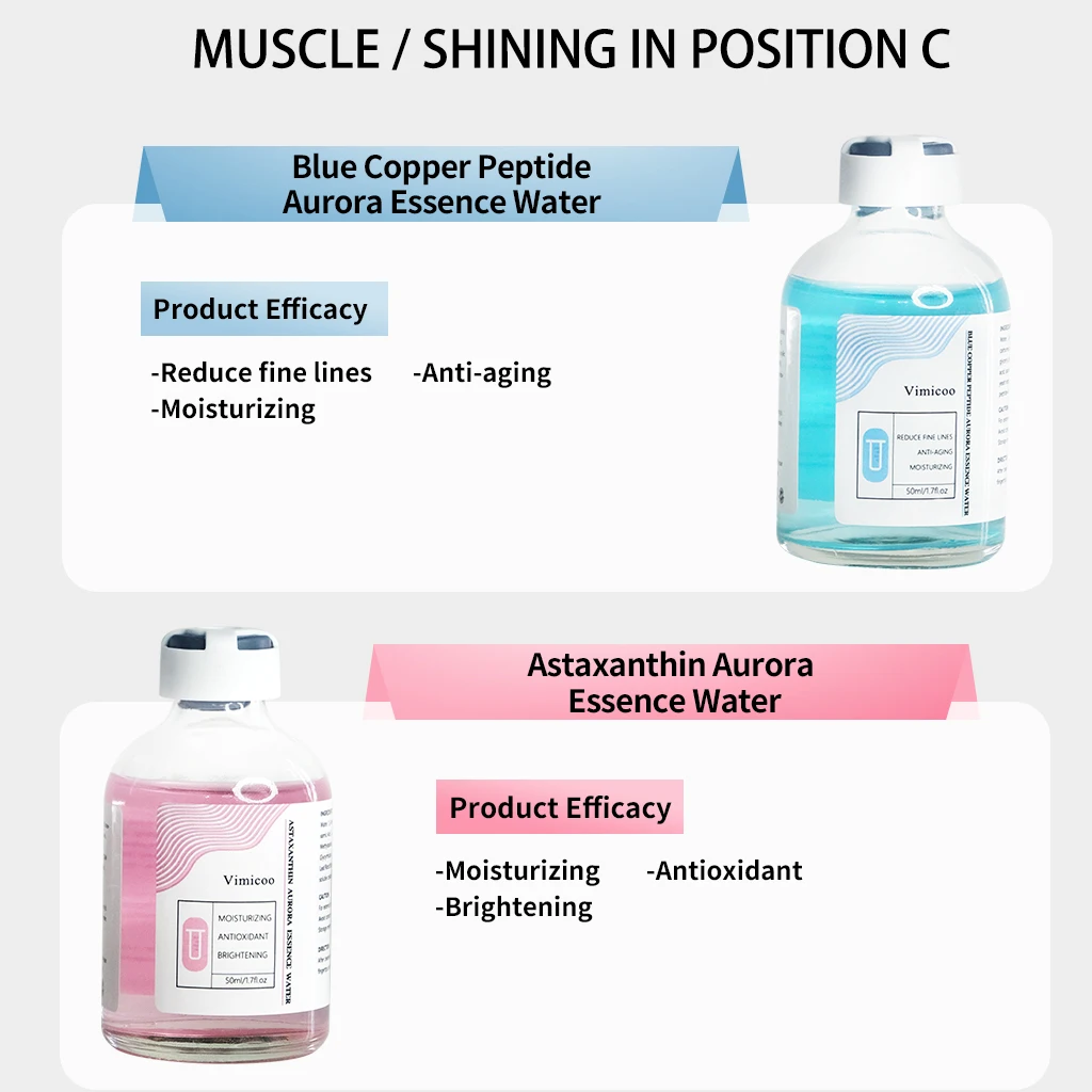 OEM ODM New Facial Skin Care Serum Water Blue Copper Peptide Astaxanthin Hyaluronic Acid Xylitol Ectoin Aurora Essence Water Set