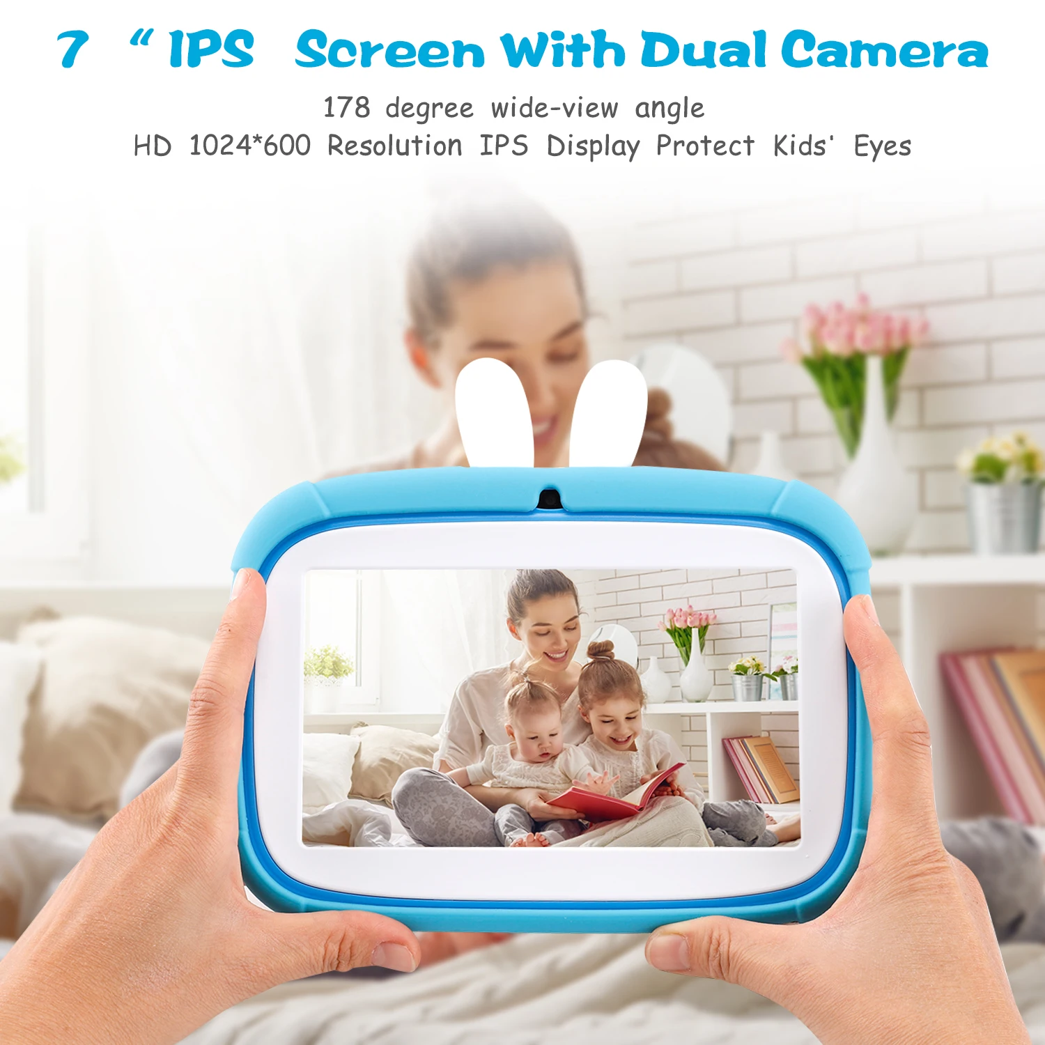 Детский планшет Veidoo, 7 дюймов, 2 Гб ОЗУ 32 Гб ПЗУ, IPS экран, Wi-Fi, двойная камера, планшетный ПК с милым Кроликом, защита от детей