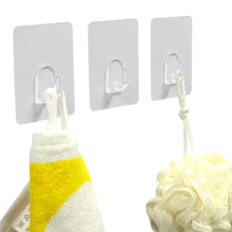 Heavy duty transparent removable no nails no drill plastic magic hook self adhesive wall sticker