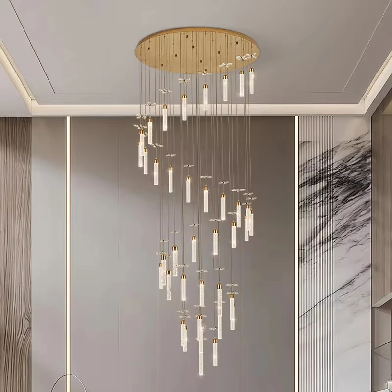 MEEROSEE Lamp Hotel Bedroom Postmodern Linear Pendant Light  Luxury Crystal Chandelier  Led Lights For Home MD87957