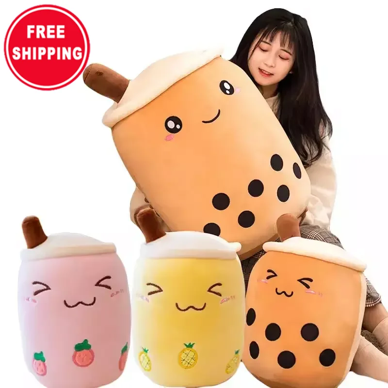 Jumbo 24cm 50 cm 70cm Cute Soft Stuffed Squishy Boba Milk Tea Plush Pillow Toys Smiley Bear Bubble Milk Tea Kawaii Boba Plushies