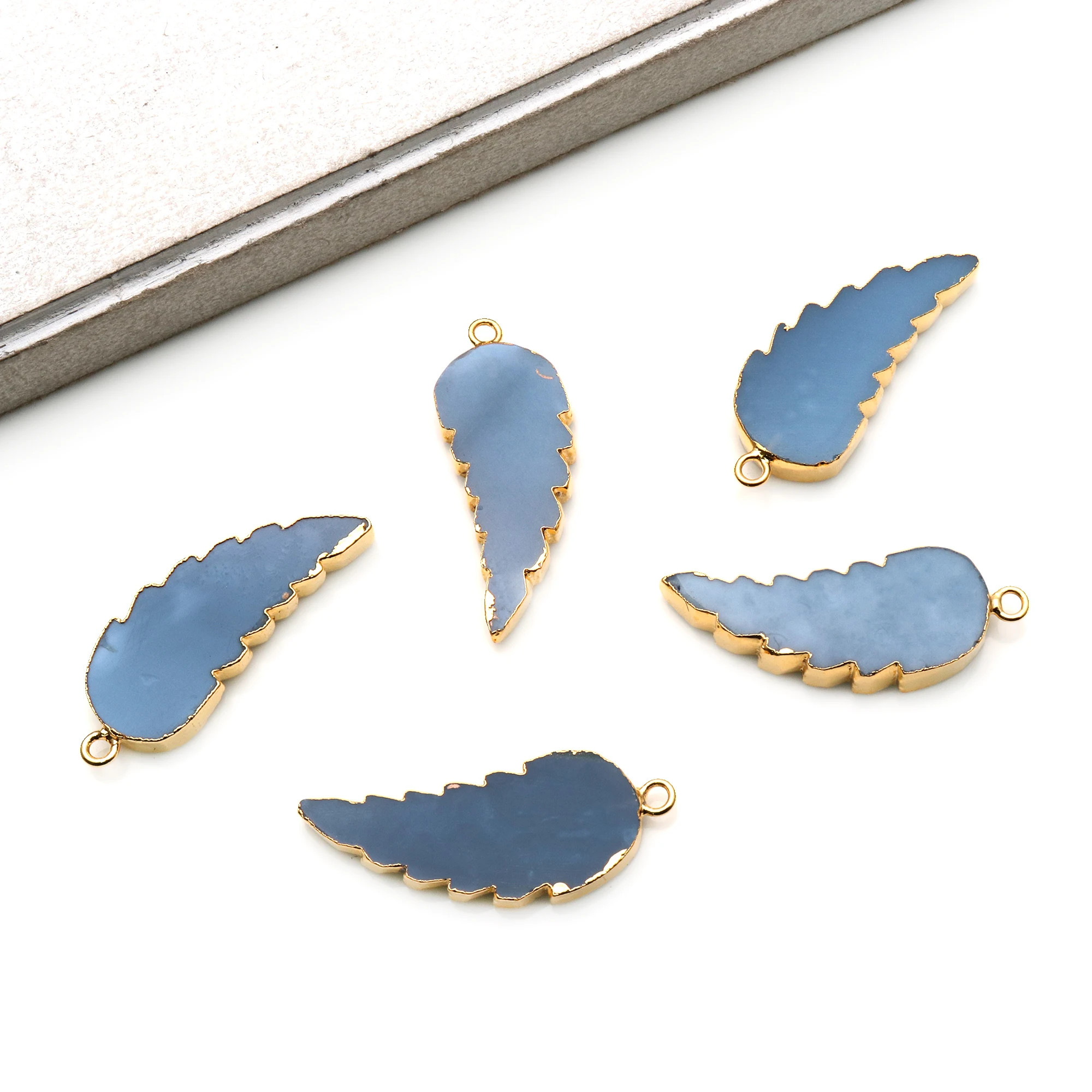 Natural Gemstone Gold Electroplated Angel Wings Charm Necklaces Pendant