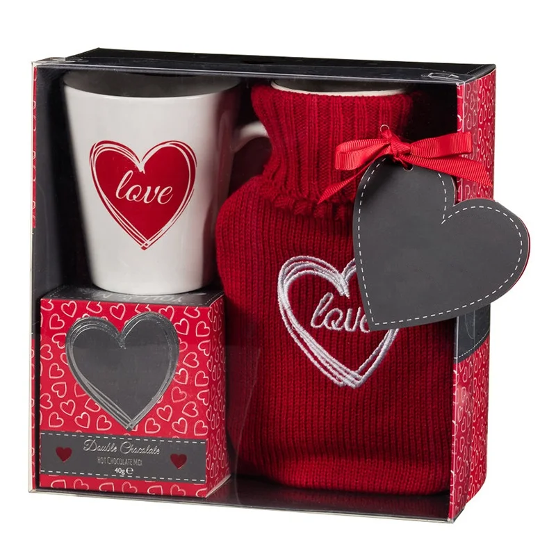 High Quality Beautiful Mug and Knitted Cover with Bs Rubber Hot Water Bottle Gift Set