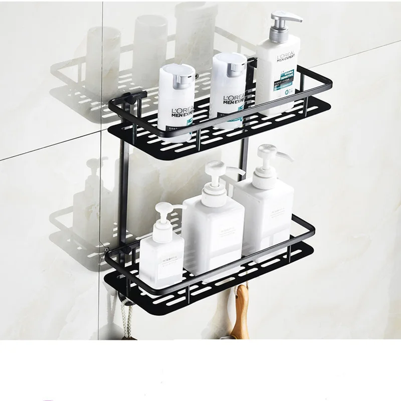 2 Tier Aluminum Bathroom Corner Shelf Shampoo Cosmetic Storage Rack Wall Mounted Kitchen Bathroom Corner Shelf