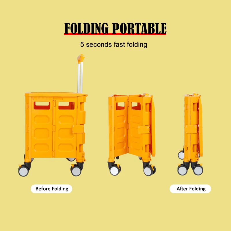 Portable 4 Wheel Supermarket Folding Plastic Luggage Foldable Shopping Hand Cart