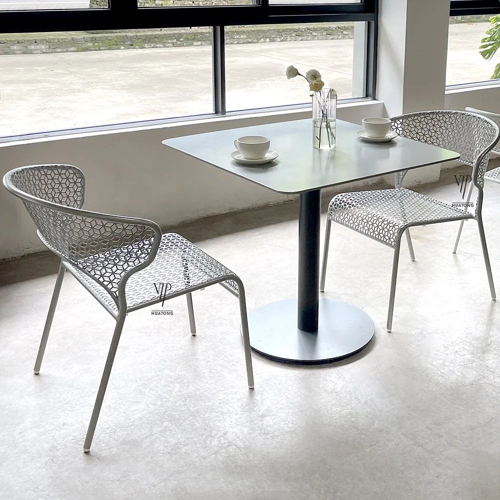 Modern 3PC outdoor commercial waterproof furniture patio metal dinning set garden coffee shop restaurant table and chairs