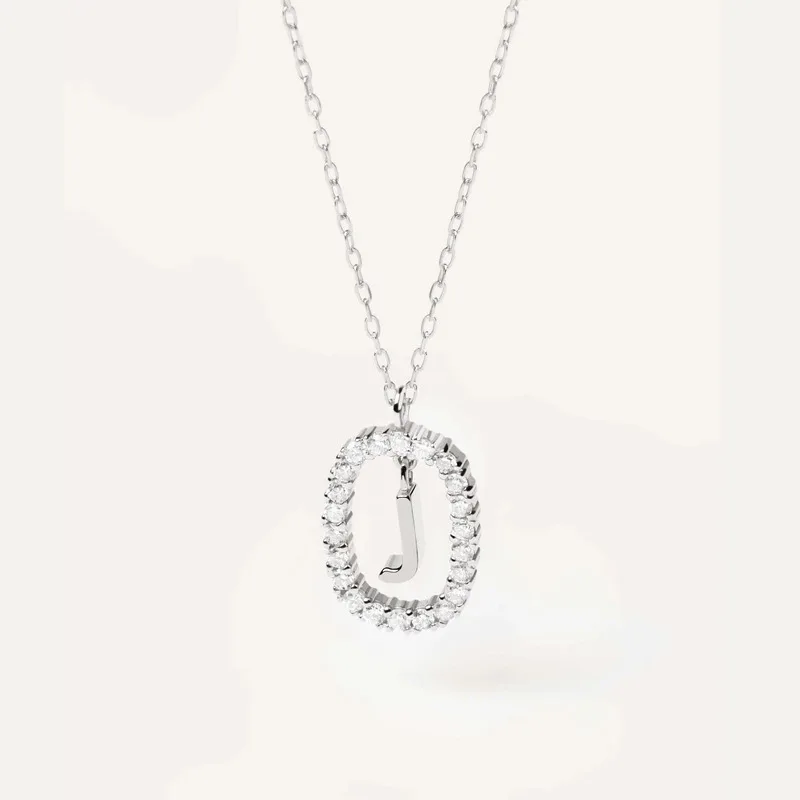925 Sterling Silver Zircon Letters A - Z Initial M S C K Alphabet Pendente Long Chain Necklace My Name 2023 Jewelry