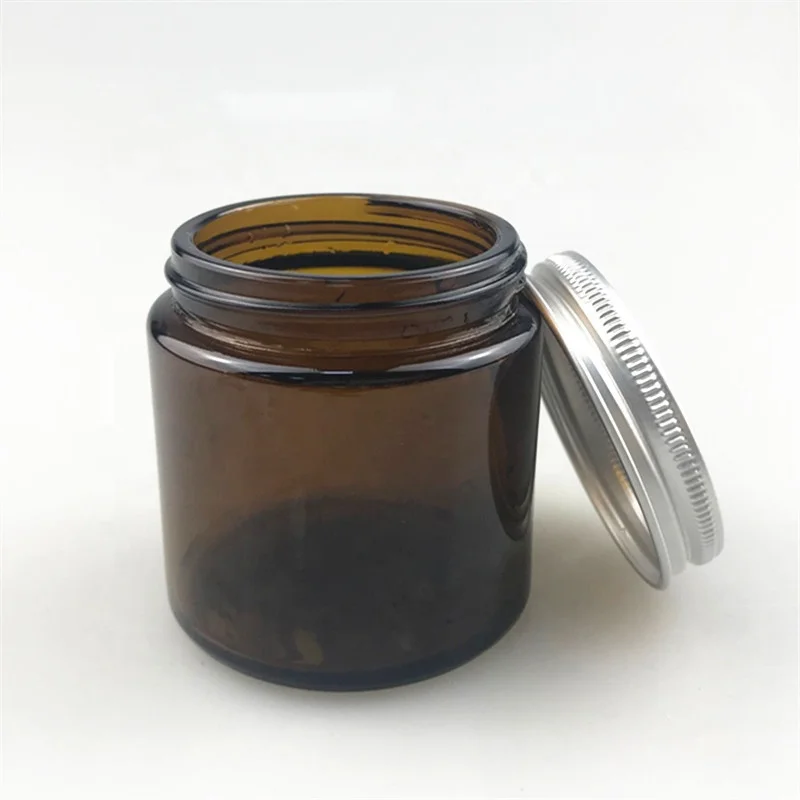 
wholesale 100 ml wide mouth 4 oz amber glass candle apothecary jars with metal lid 
