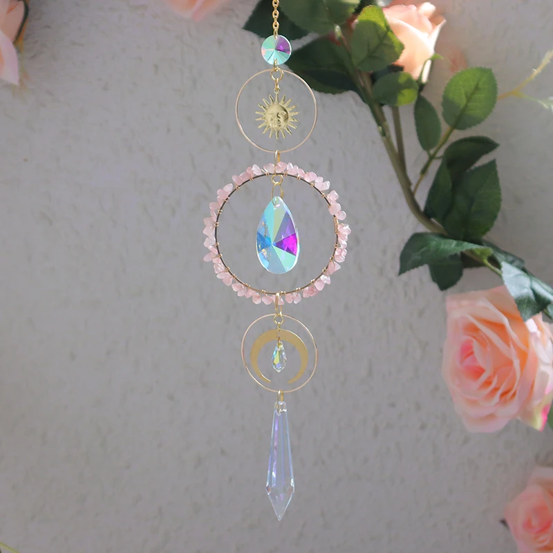 hot sale suncatchers window sun catcher moon sun crystal car hanging   prism  rainbow prism